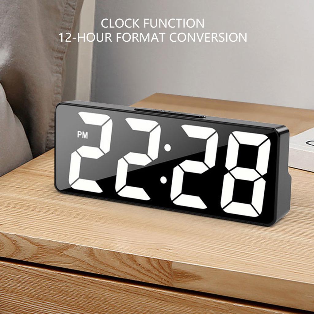 Modern Mirrored Design Electronic Alarm Clock USB Battery Operated LED Display Temperature Sensors Snoozes Function