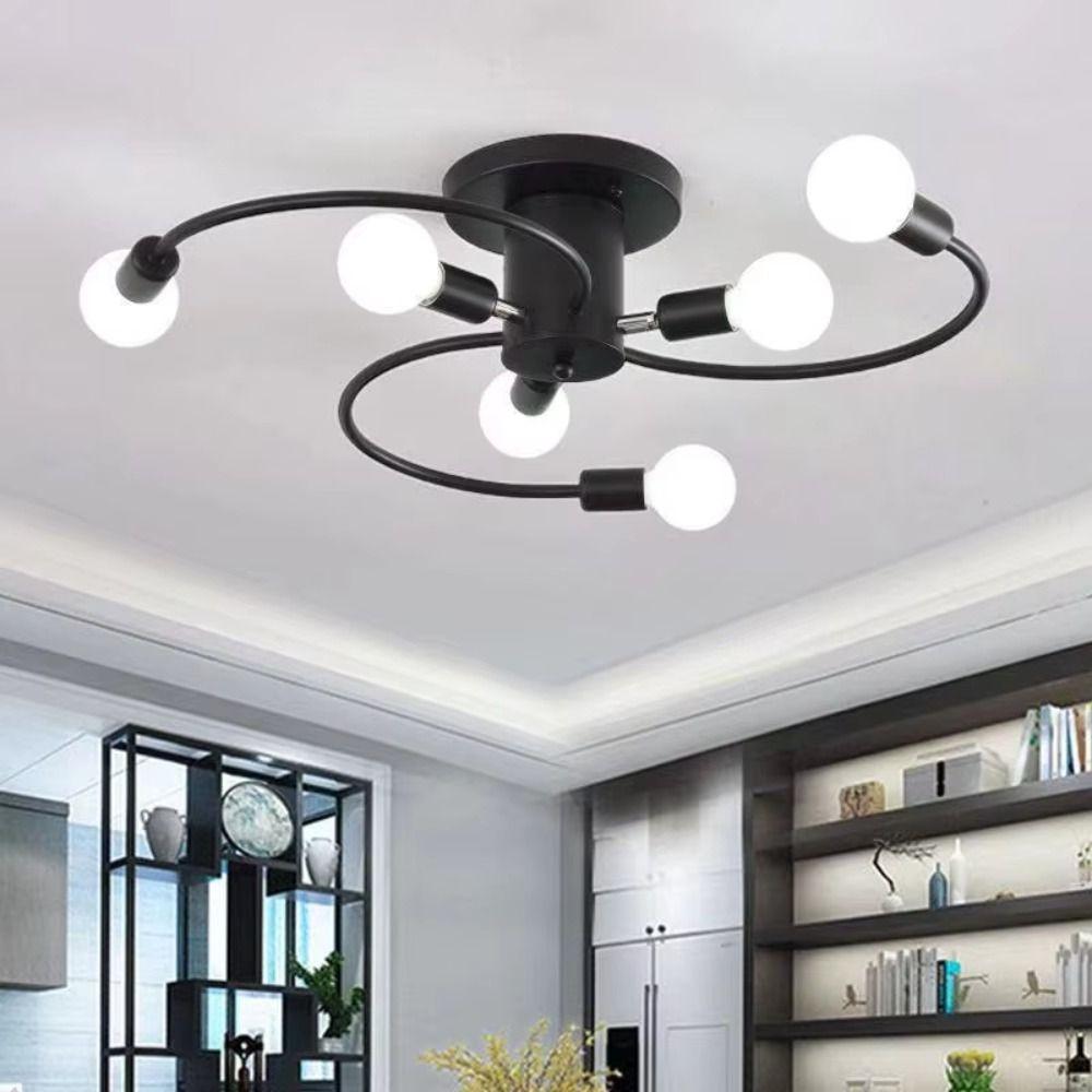 Black White Gold Ceiling Light Soft Six Heads Nordic Ceiling Light E27 Bulb Base Energy Saving LED Ceiling Light Kitchen
