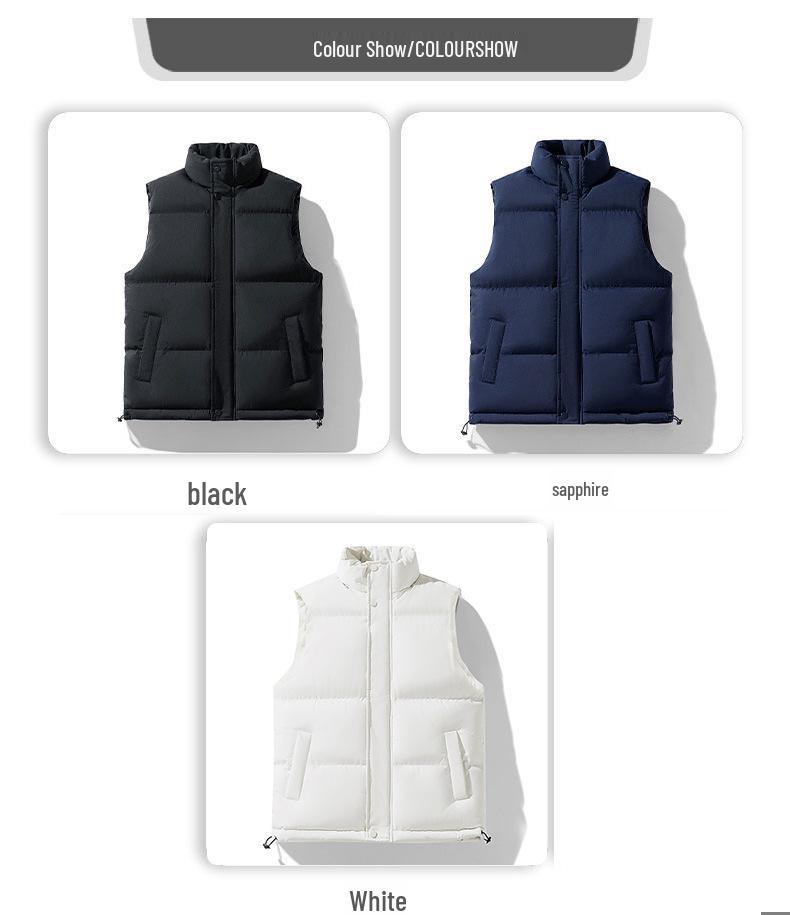 Men's Winter Stand Collar Quilted Vest Waistcoat - Solid Color, Warm, Sleeveless, Thickened Cotton Coat