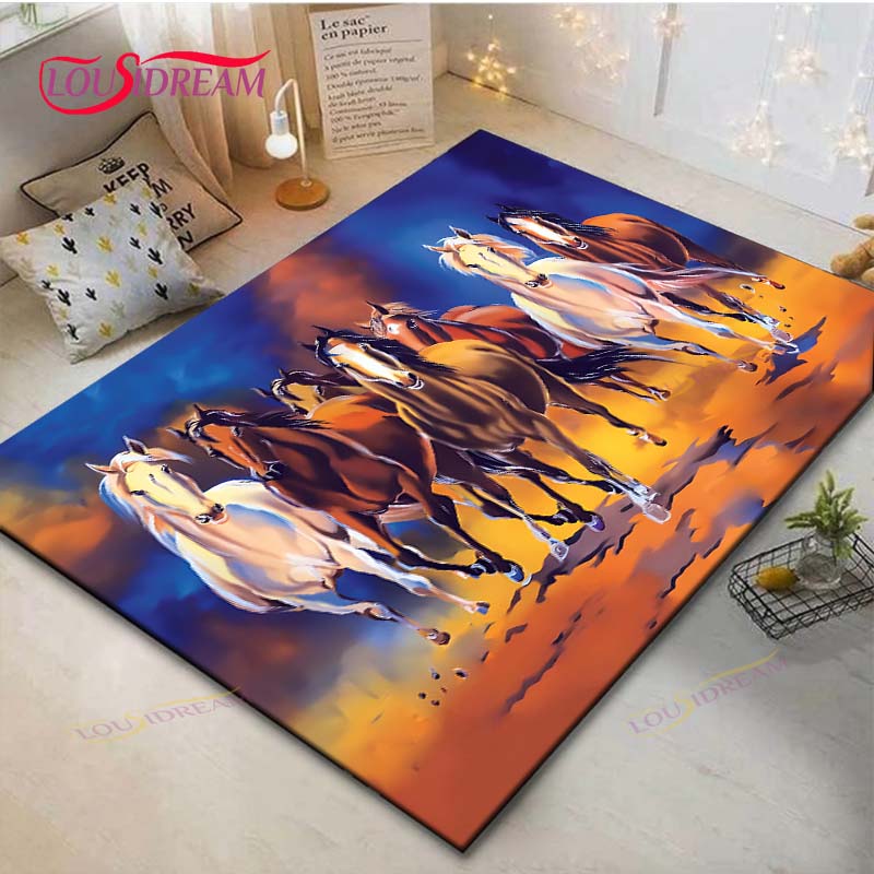 Hot Fashion Classical Galloping Horses Printed Carpet Outdoor Rug Area Rug Non-slip Carpet Bedroom Decor Carpet for Room Gift