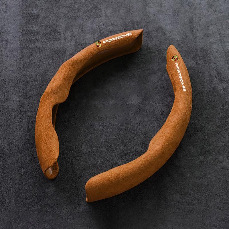 

2PCS Suede Car Steering Wheel Cover Anti-slip Protector Shell For Porsche 911 Cayenne Carrera-GT 928 Panamera Boxster Macan 918