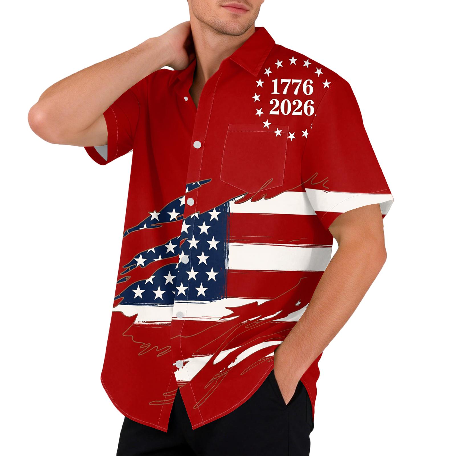 

Men s Casual Short Sleeve Button Down Shirt Printed Front Pocket Lightweight Summer Shirt for Holiday and Everyday Wear M