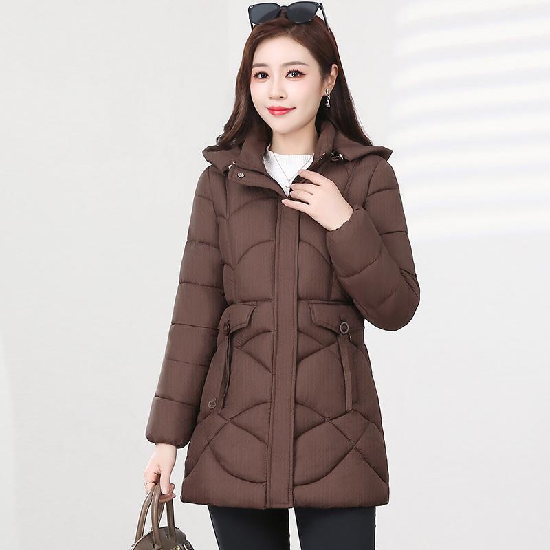

Down cotton-padded clothes women s long medium and winter clothes new casual cotton-padded clothes jacket warm cotton-padded jacket batch 5XL (148-80 kg) колір темно кави