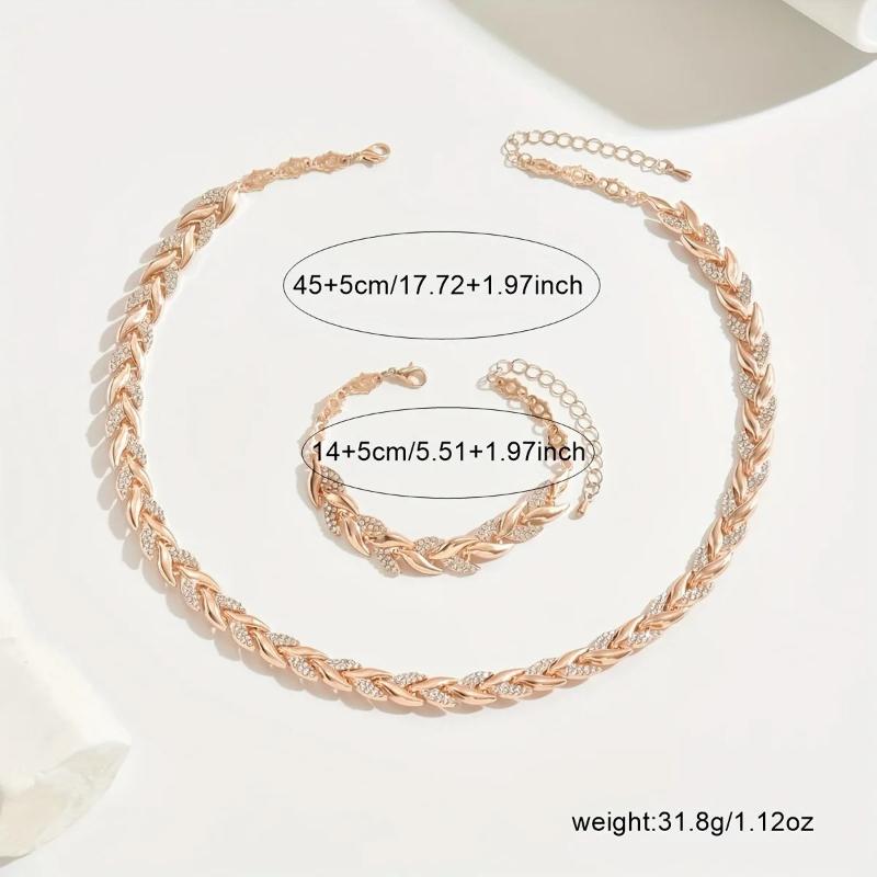 

2Pcs/Set Elegant Fish Tail Rhinestone Jewelry Set Shiny Wheat Chain Necklace with Matching Bracelet for Women Luxury Wedding Party Accessories necklace+bracelet золотой
