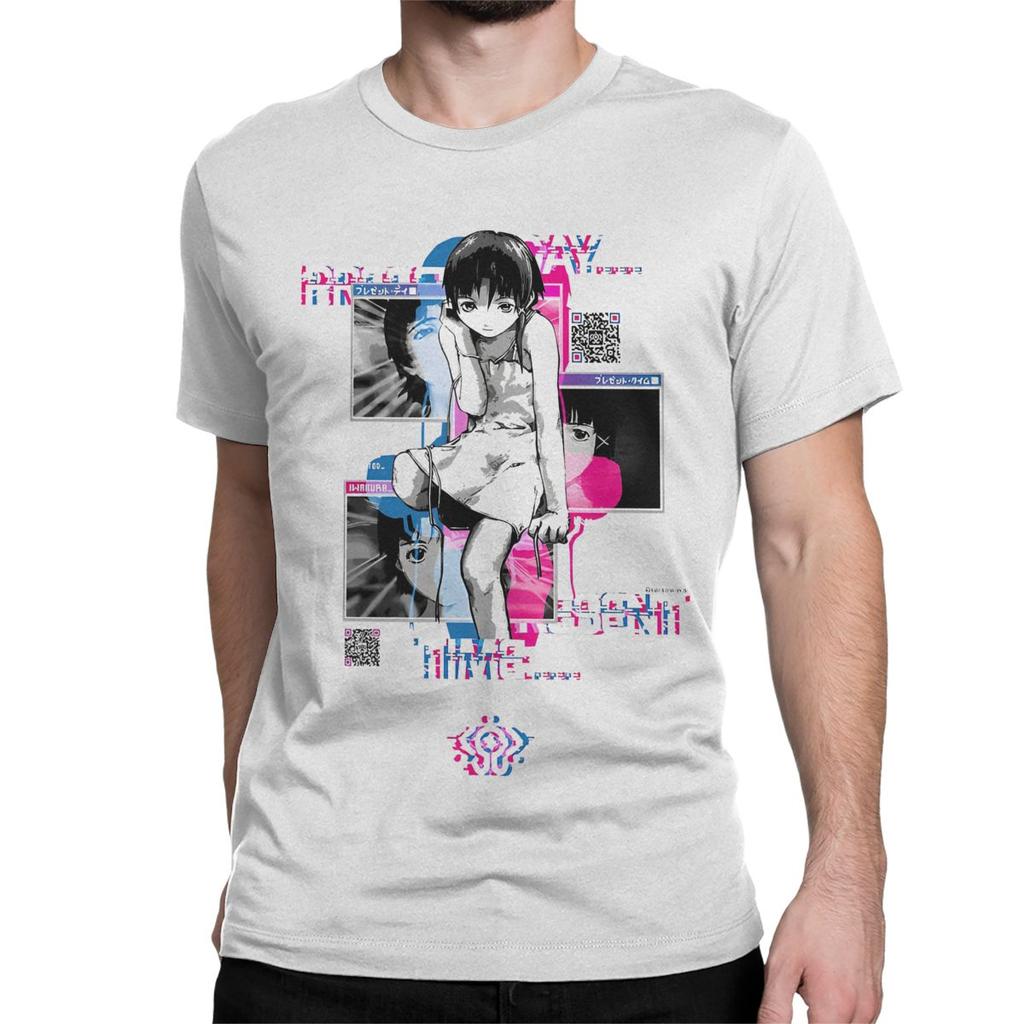Men Women T-Shirts Glitchart Serial Experiments Lain Crazy Pure Cotton Tees Anime Lwakura Sci Fi Manga Clothing 4XL 5XL 6XL