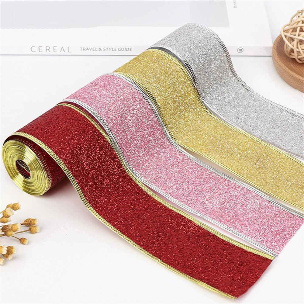 2mx6.3cm Glitter Dekorativa Band Rött Silver Guld Rosa Band Med Järntråd Juldekorationsband För Hantverk Rosetter