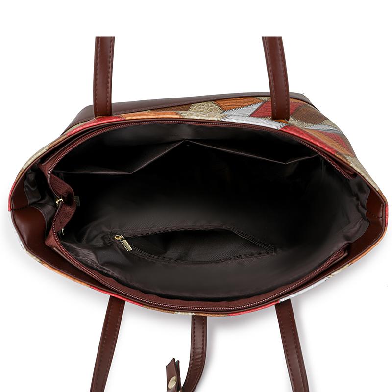 Vintage Velkokapacitní Tote Bag Color Block Dámská taška přes rameno Patchworková kabelka