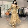 French temperament ruffle edge floral dress children's autumn new niche design sense foreign style long skirt