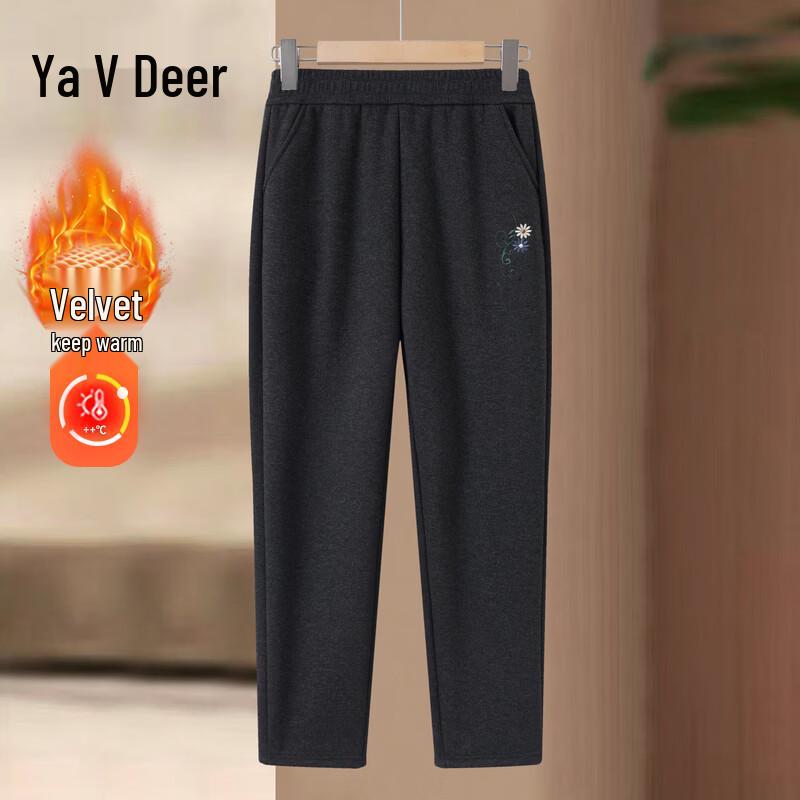 Women s Winter Fleece-Lined Embroidered Wool Blend Slim-Fit Pants XL