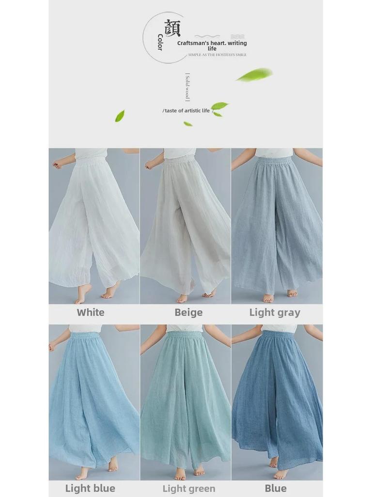 Ethnic Style Plus Size Elastic Waist Linen Skirt-Pants, 12 Colors - Lotte 2024 Mori Girl Collection