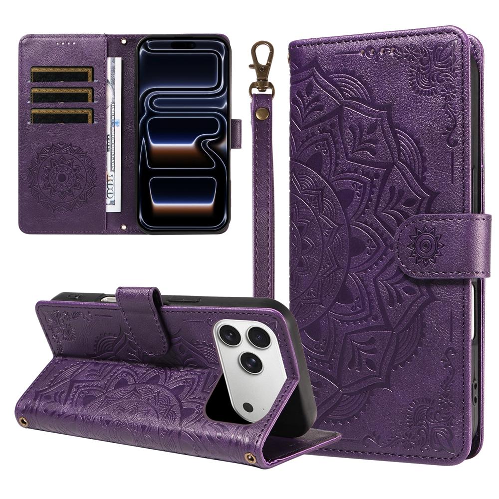 3D Embossed Mandala Flower Magnetic Leather Wallet Case For iPhone 17 Air 16 17e 16e 15 14 13 12 Mini 11 Pro Max Plus Flip Cover
