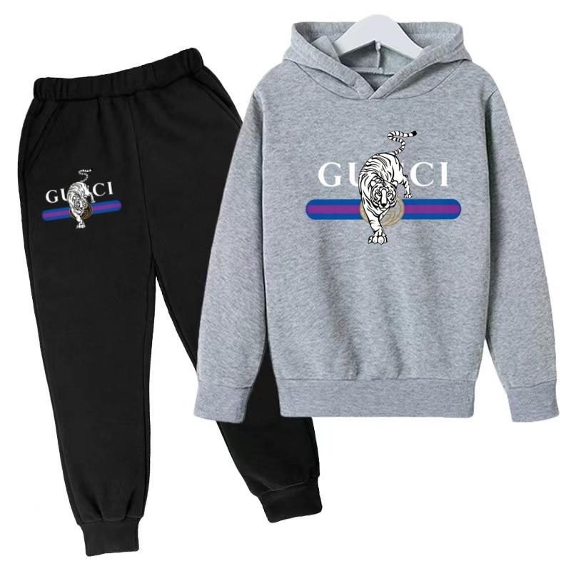 Children New Tiger Print Hoodie Clothes Autumn Winter Casual Long Sleeve Pullover 2pcs Top+Pants Brand Girl Boy 3-12Yrs Coat Set