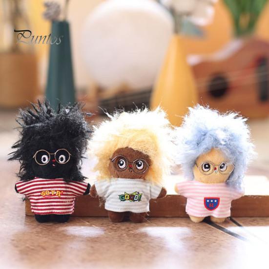Keychain Doll Pendant, Mini Size Portable Soft Velvet Fabric Daily Wear Bag Charm Fried Hair Glasses Doll, Durable Accessory for Bags Keys Backpacks