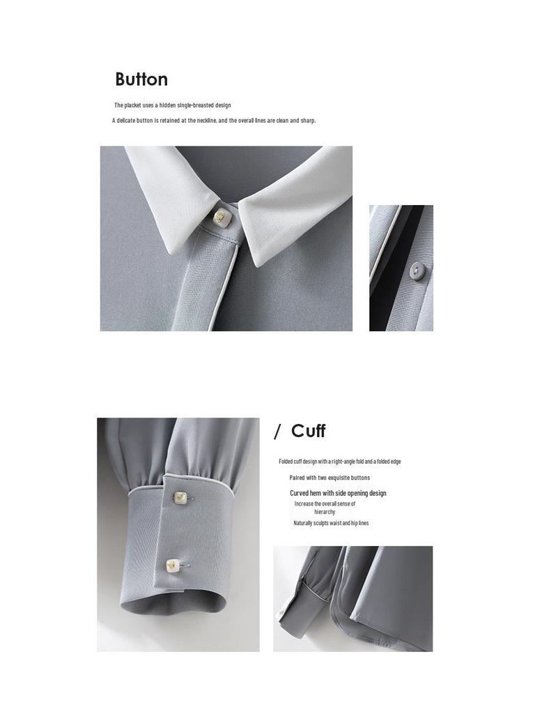 Women's 22 Momme Silk Color Block Shirt - Long Sleeve, Single-Breasted, Loose Fit, Slimming, New Spring/Summer 26 Arrivals.