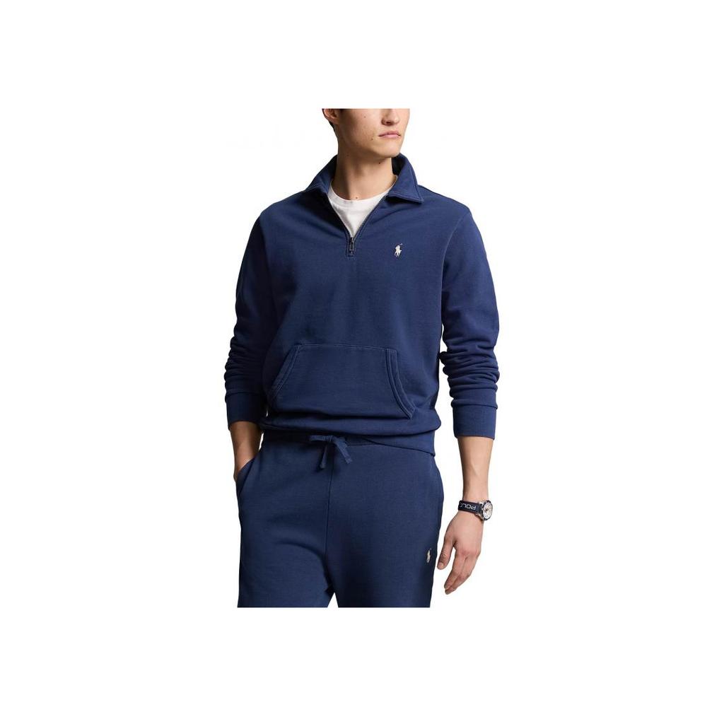 Polo Ralph Lauren Solid Color Polo Collar Half-Zip Long Sleeve Sweatshirt Men sweatshirt Navy-Blue 710934601-009
