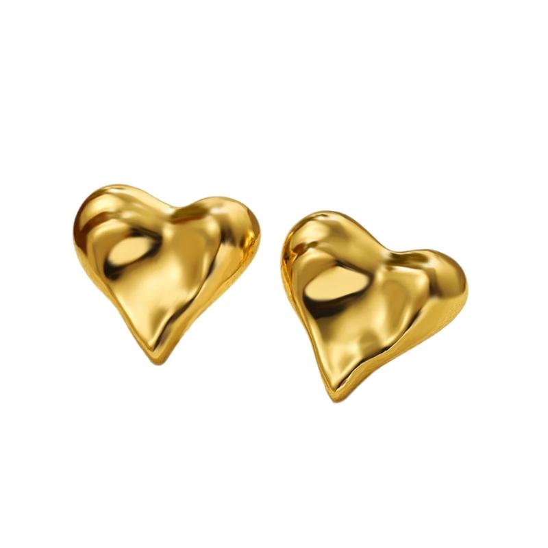 Love Heart Designs Oversized Studs Earrings Comfortable Hypoallergenically Gold Plated Zinc Alloy Accessories