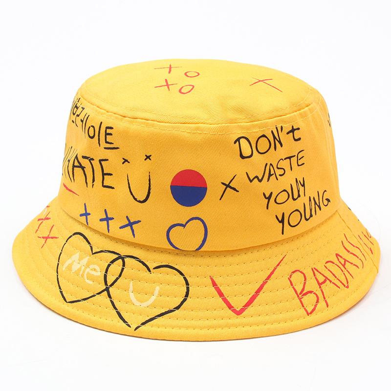 Unisex Summer Graffiti Bucket Hats For Women Men 2022 Harajuku Panama Hip Hop Caps Girls Bob Fishing Black Sun Fisherman Hat