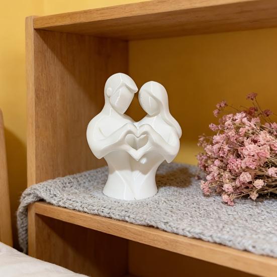 Sculptural Artistic Texture 3D Printed Couple Heart Statue, Abstract Minimalist Lovers Embrace Figurine, Romantic Desktop Easy Care Love Ornament