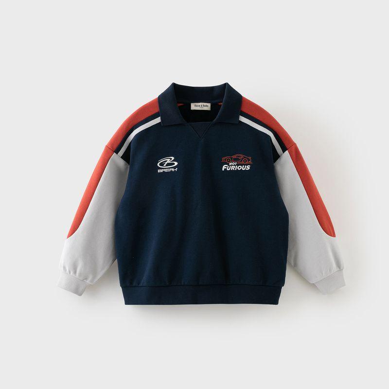 David Bella Kidsren's Sweatshirt 2026 Spring New Style Boys' American Retro Contrast Color Pullover Top for Older Kidsren