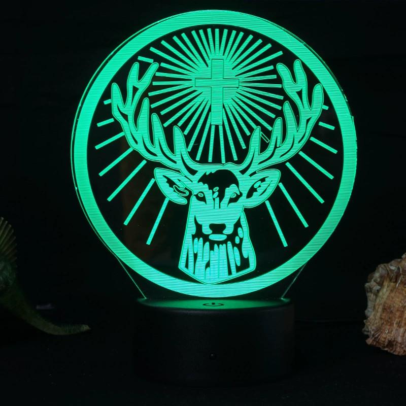 Deer Cross Pattern 3d Led Night Light With Remote Control For Home Office And Celebration Use