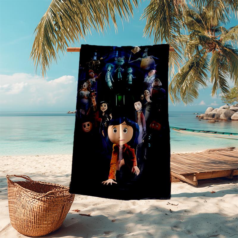 Ultra-Soft Beach Towel with Coraline Theme,Ideal for Pool - Camping, Diving - Perfect Travel Essential, Vibrant Beach Towel.