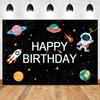 Happy Birthday Party Decor  Outer Space Photography Background Custom Astronaut Rocket Galaxy Planet Photo Kids Gift Baby Shower