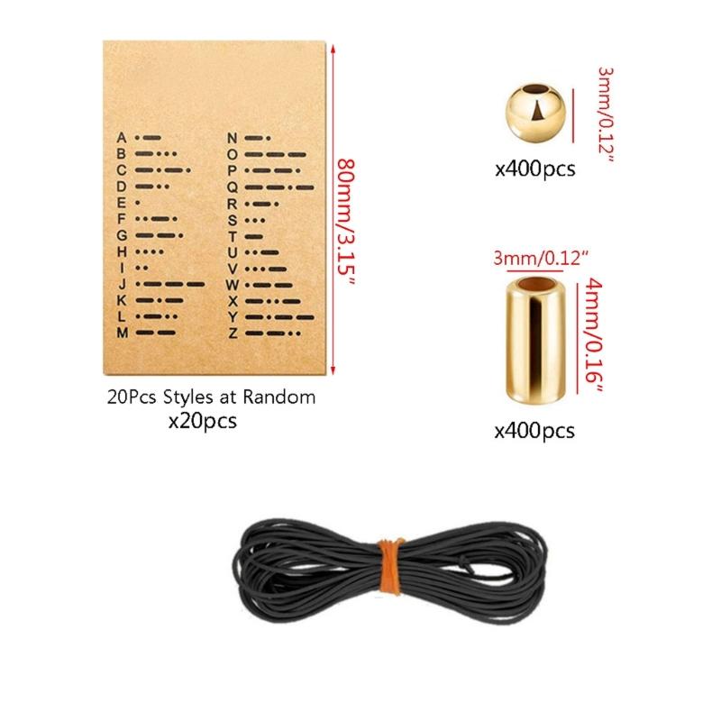Runde Abstandshalter Perlen Lange Röhren-Abstandshalter Manuell verstellbares Armband Halskette Morsecode Entschlüsselungskarte Seil Set