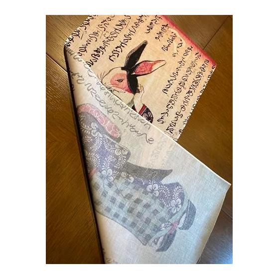 Ukiyo-e Tenugui Towel - "Yamamairi Kyki" by Nikkotei Natsuyoshi - Rabbit Design - 100% Cotton - Premium Japanese Tokka Fabric - Fine Thread,