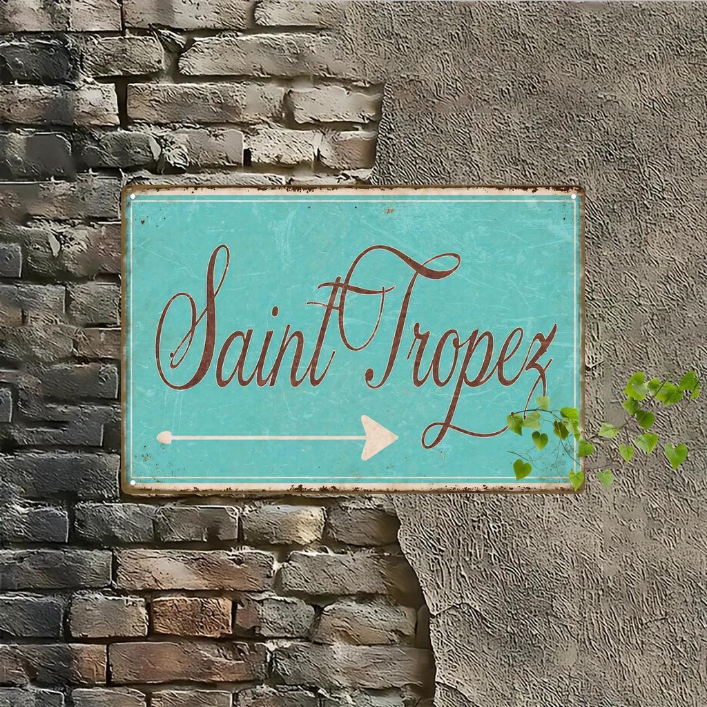 Tin Sign Saint Tropez Arrow Vintage Durable Metal Plaque Wall Decor Home Beach Cafe Bedroom Wall Art