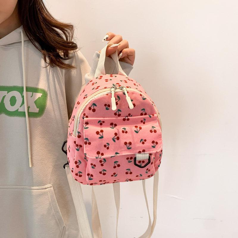 Small Fresh Corduroy Shoulder Ins Mini Backpack Female Korean College Student Mori Simple Double Backpack