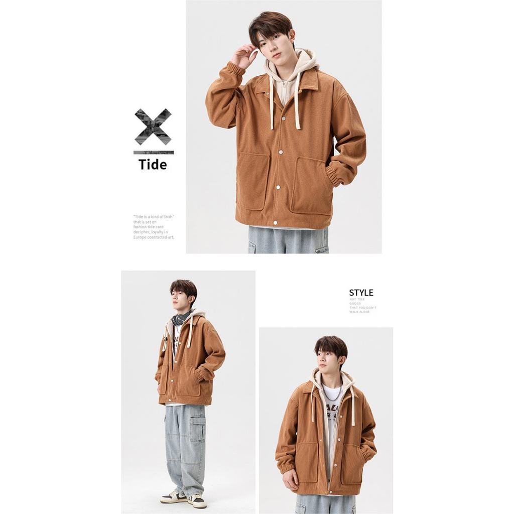 Couple's Corduroy Hooded Jacket with Thick Velvet for Autumn and Winter Men's Fake Two-piece Hoodie Jacket