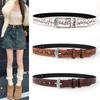 Leather Inspired Boho Belt With Embossed Design And Silver Buckle For Womens