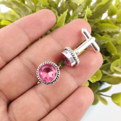 Gemma Tormalina Rosa Gioielli in Argento Sterling 925 Gemelli Artigianali 0.51" CL-3-16