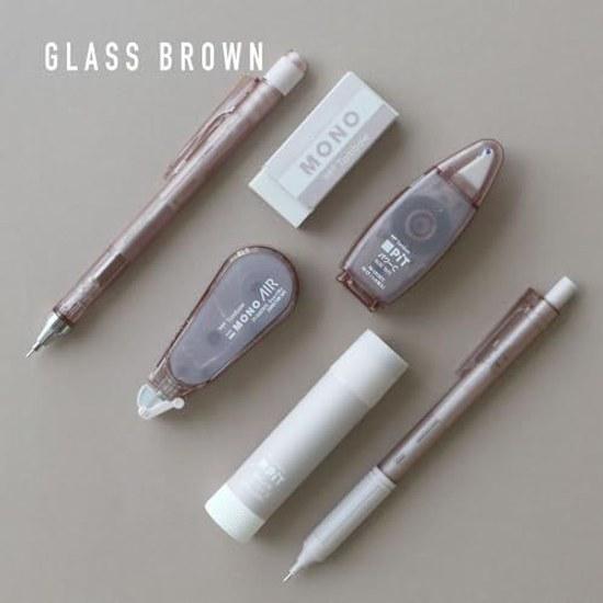 Tombow Pencil MONO PiT Stationery Set Pastel Glass Brown 6-piece (Mechanical 0.5mm 2 Eraser Stick Glue Correction Tape Glue) PCC-644BAZ