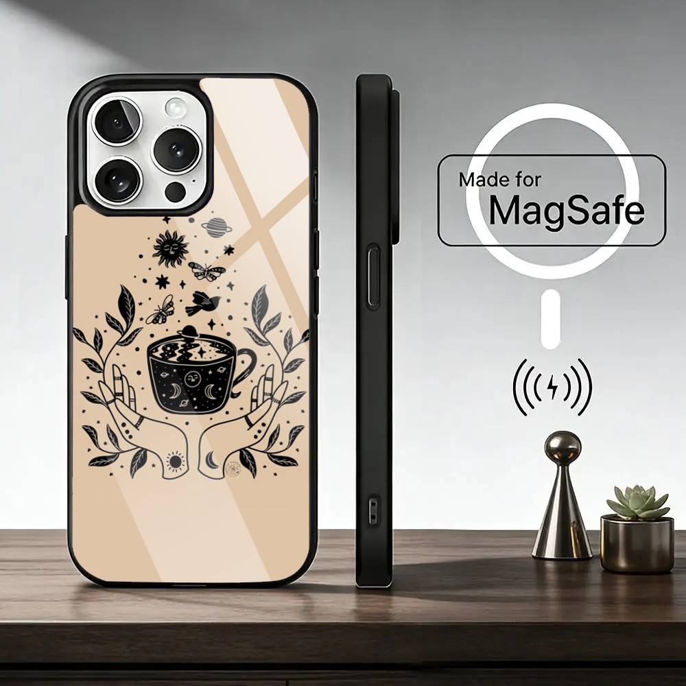 Flower Plant M-Moon Pattern Phone Case For iPhone17,16,15,14,13,12,11 Plus,Pro Magnetic For Magsafe Wireless Charging