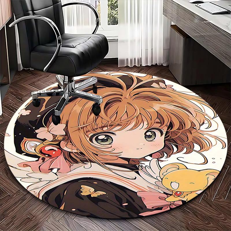 1pc Cardcaptor Sakura Round Carpet Anime Design Chair Mat for Office, Home Decor, Living Room, Bedroom