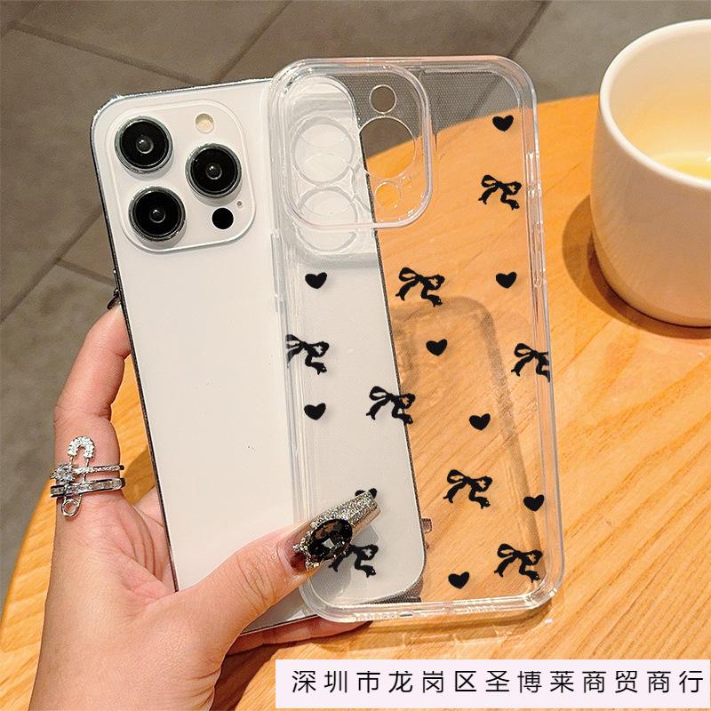 Simple Love Bow Transparent Phone Case for iPhone11/12/13 Apple 14/15/16 ProMax