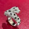 Heiße Marke Vintage Damenringe Luxusschmuck für Frauen Voll Diamant Leopard Leopardenform Reines 925er Silber Damen Partyringe