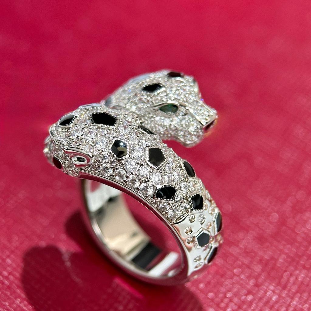 Heiße Marke Vintage Damenringe Luxusschmuck für Frauen Voll Diamant Leopard Leopardenform Reines 925er Silber Damen Partyringe