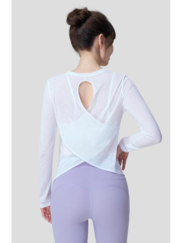 Women's Bamboo Yarn Quick-Dry Long Sleeve Yoga Top with Back Cross Design