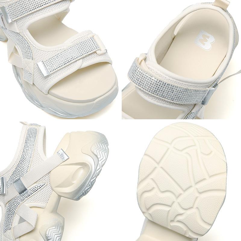 2025 new rhinestone platform sandals women's summer casual wear sports increase not tired feet sandals women's shoes