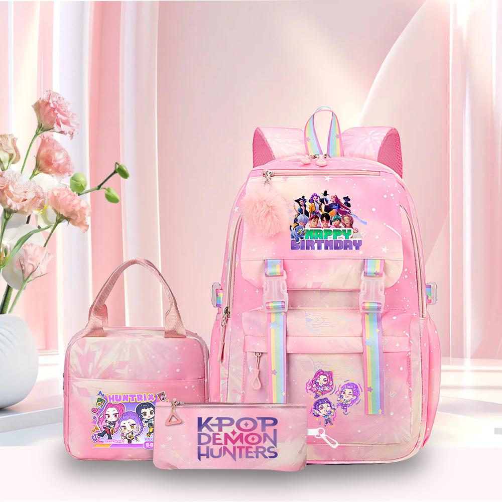 K-Pop Witch Hunters Cartoon Printed Student Pencil Bag Lunch Bag Three-Piece Backpack