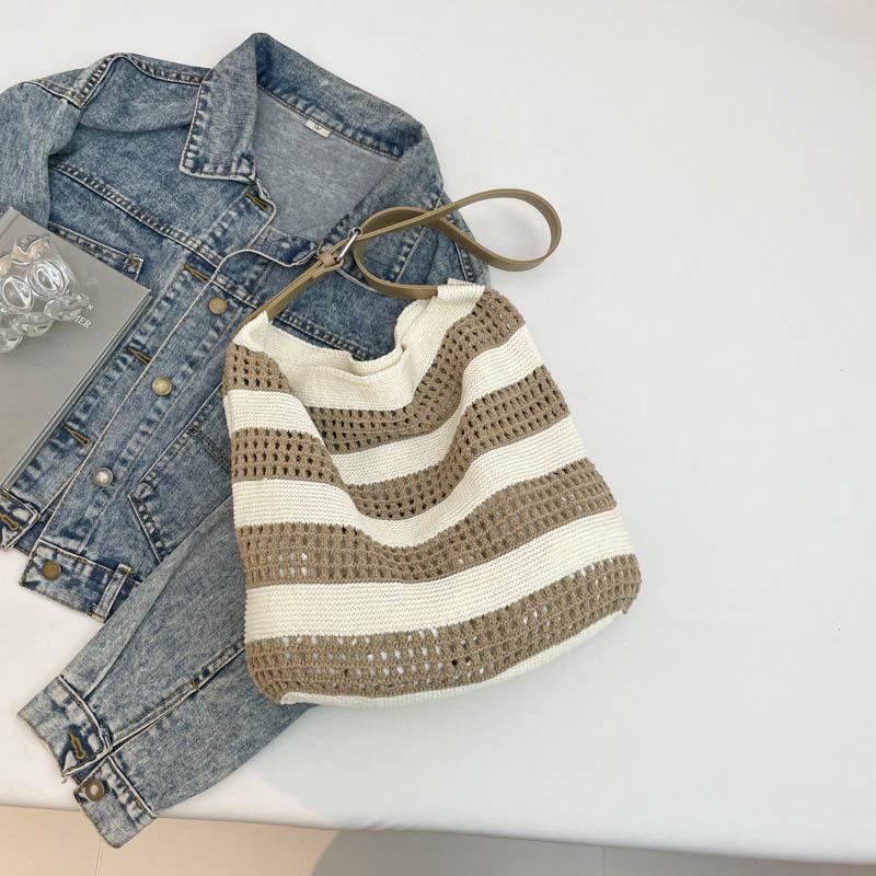 Large Capacity Woven Bag Knitted Spring New Tote Hollow One-shoulder Seaside Commuter Vacation Beach Bag Girl