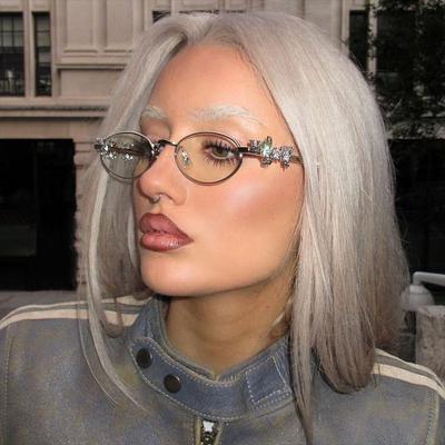 Oválne Y2K kovové zirkónové slnečné okuliare Steampunk Muži Ženy Móda Diamantové okuliare Značka Dizajnér Vintage slnečné okuliare UV400