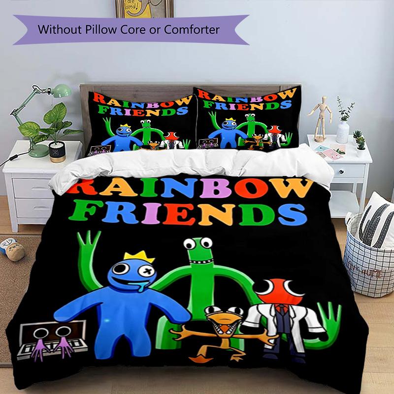 3pcs Duvet Cover Set (1*Duvet Cover + 2*Pillowcase, Without Core), Game Rainbow Friends Print Bedding Set, Bedroom Decor, All‑Season, Birthday Gift