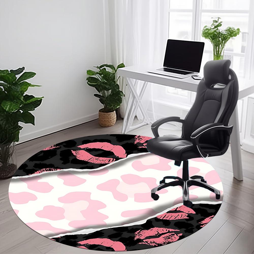1pc Leopard Kisses Office Round Area Rug,  Mat Suitable ForOffice, Under Office Chairs Bedroom Living Room Home Decor, Room Deco