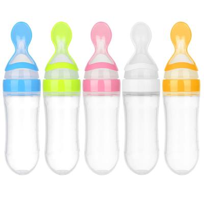 New Fashion Silicone Safety Feeding Bottle With Spoon Food Rice Feeder Milk Bottle