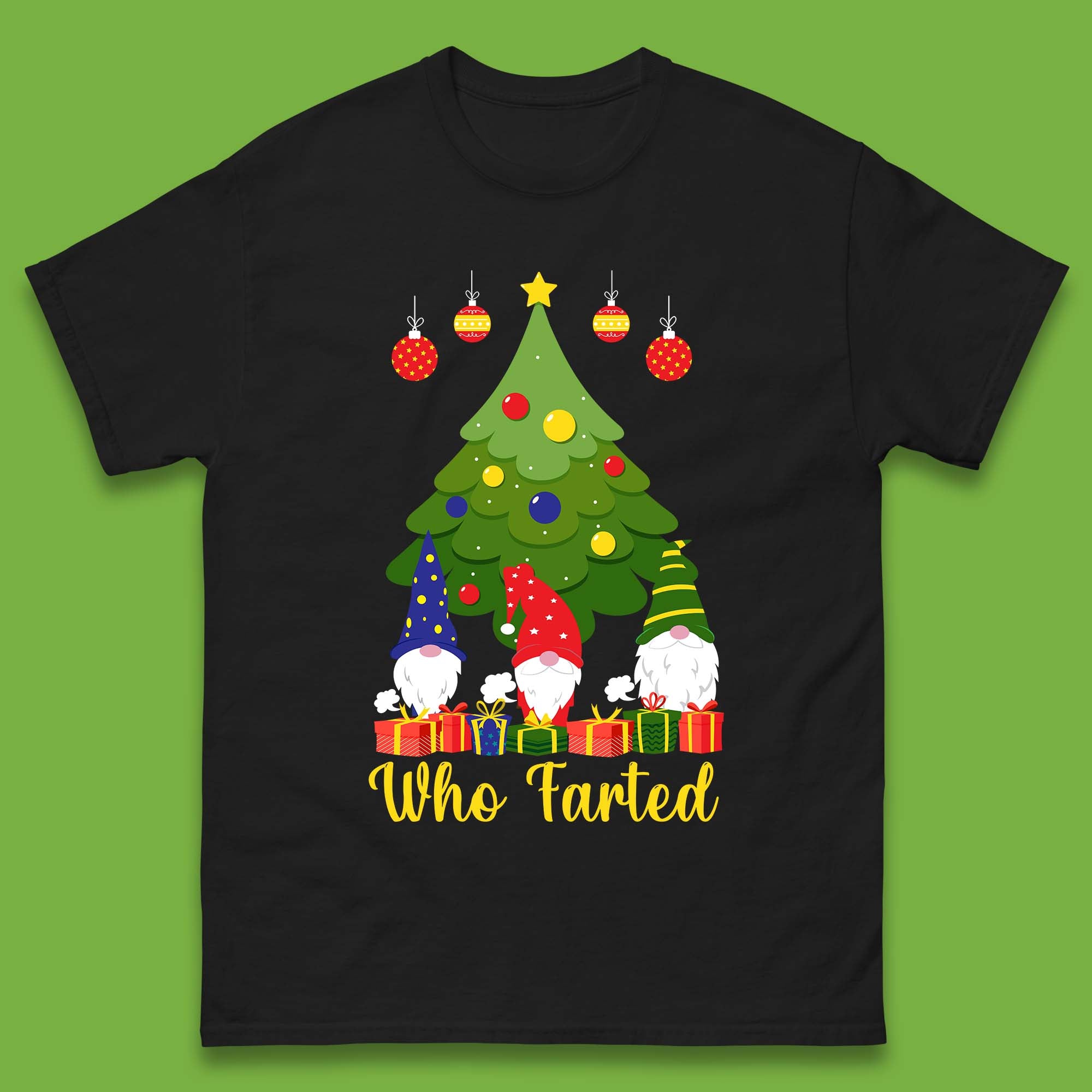 

Christmas Mens T Shirt Womens Tops Tees Who Farted Christmas Gnomes Funny Top 2XL