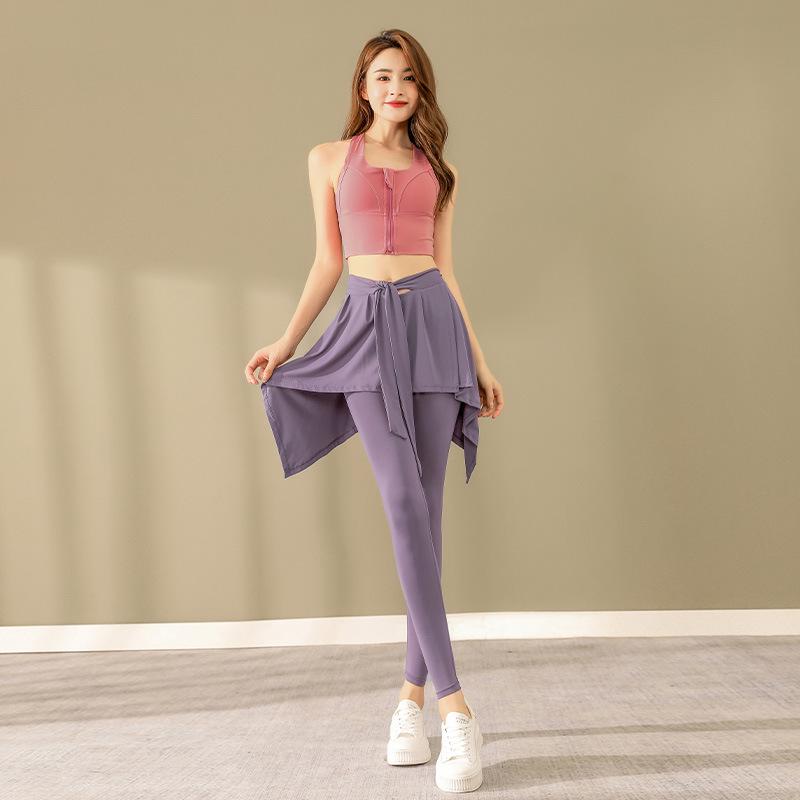 Damen Übergröße Slim-Fit Yogaanzug für Fitness, Morgenlauf, Badminton, Wandern - Rock- und Hosen-Set