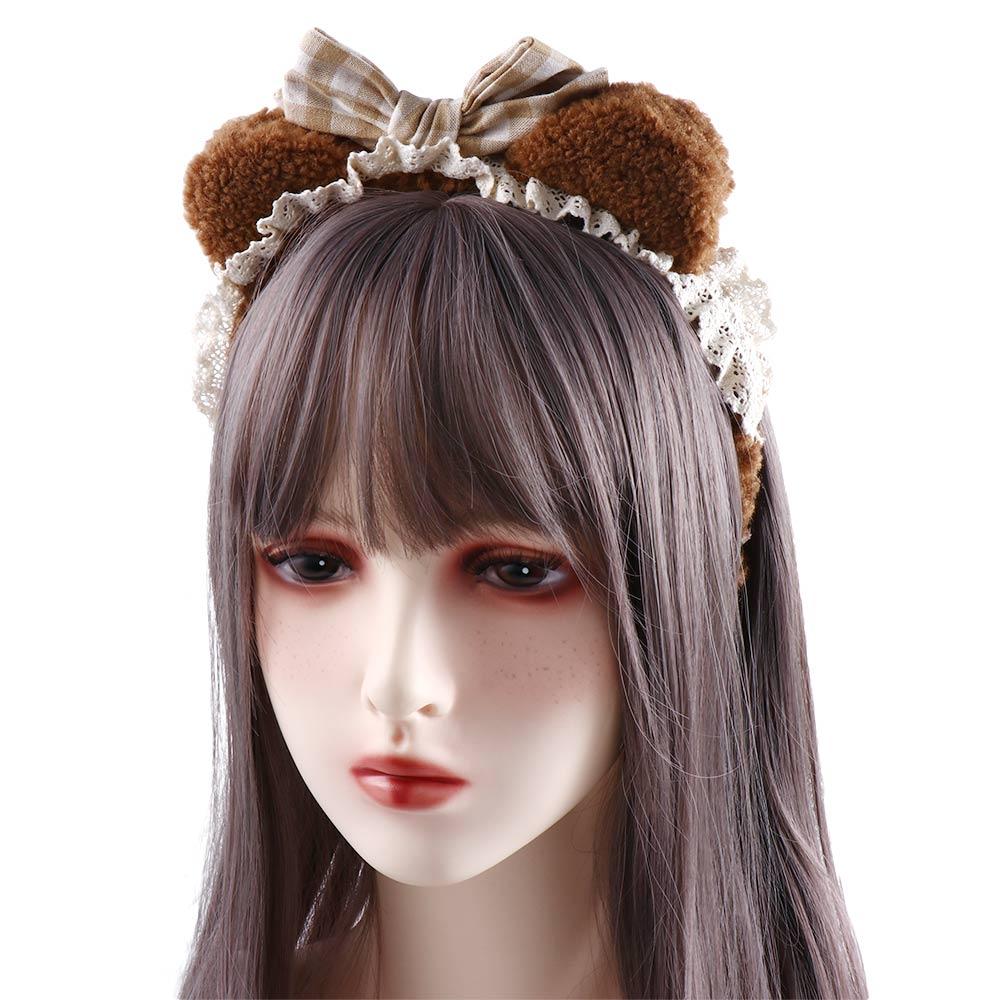 Wash Face Plush Headdress Plaid Bow Korea Style Headband Cat Ears Lace Hair Band Women Accessories